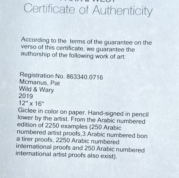 Wild & Wary Giclee in Color on Paper Hand Signed by Artist Pat McManus with COA - Picture 3 of 5